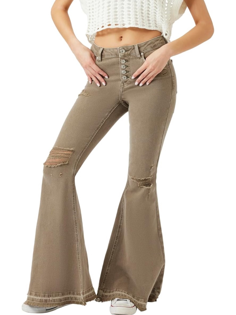 Forever 21 Women's Recycled Cotton Distressed Flare Jeans